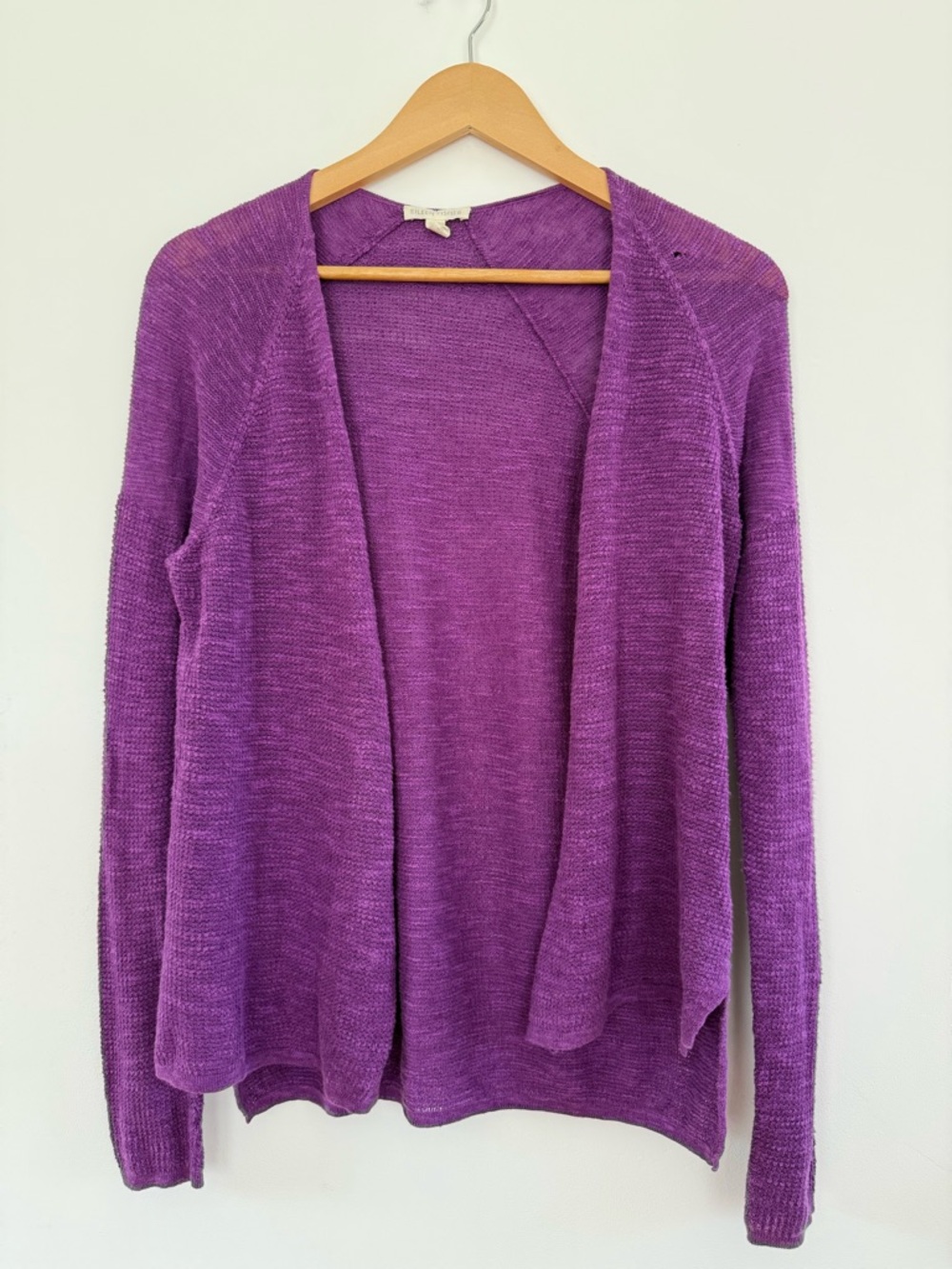 Eileen Fisher Purple Organic Linen Blend Open Front Cardigan Lagenlook Travel XS